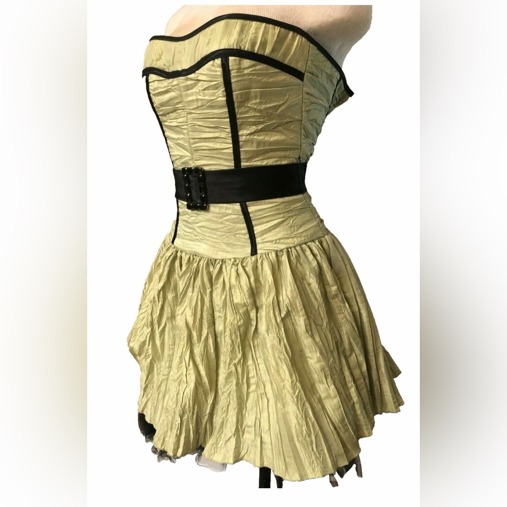 90s Jessica McClintock for Gunne Sax Green Strapless Tulle Belt Prom Dress